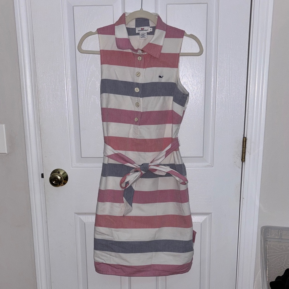 Vineyard Vines Pink, White, and Gray Striped Dress
